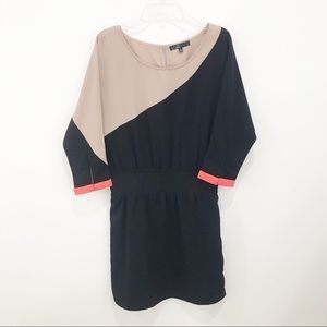 C. LUCE Black/Tan/Orange Colorblock Day Dress Size Small